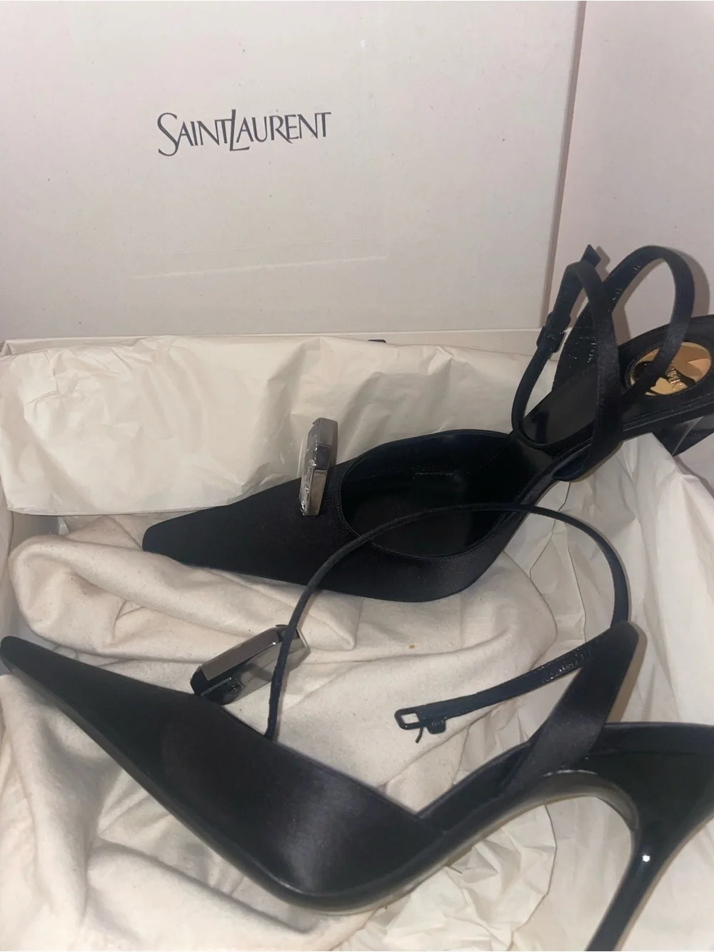 Brand New 100% Auth Saint Laurent Black Satin Harlow Pumps eu 37.5